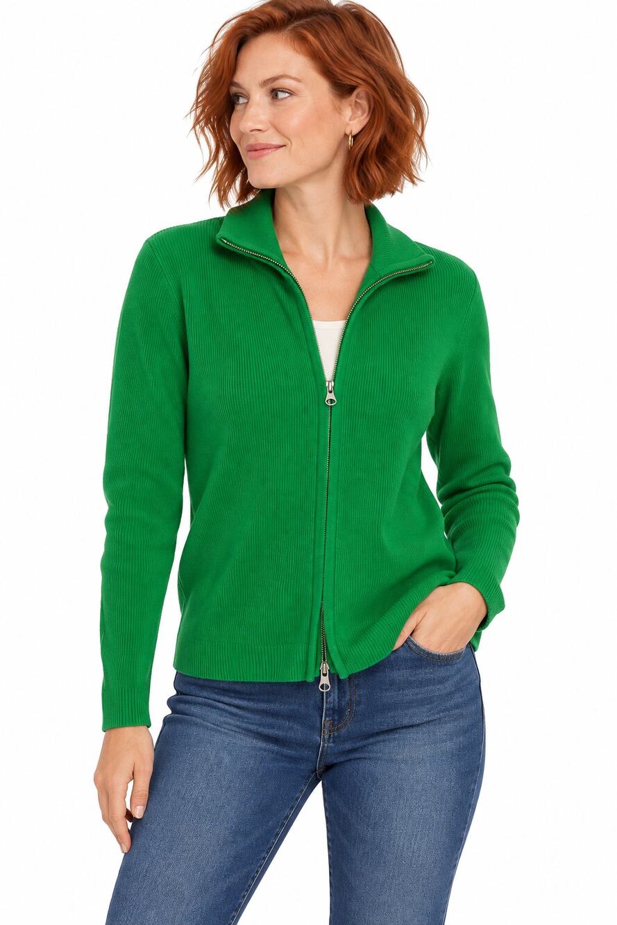 D152 Goodclothes Womens XL Green Full Zip Ribbed Sweater Jacket Cotton Acrylic